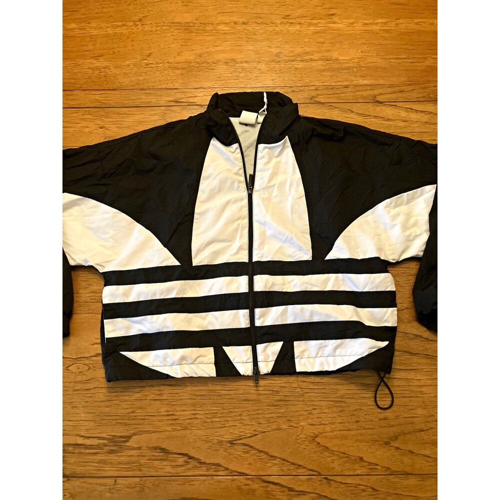 adidas Originals Logo Tracktop Black/White Full-Zip Windbreaker M Style FM2622